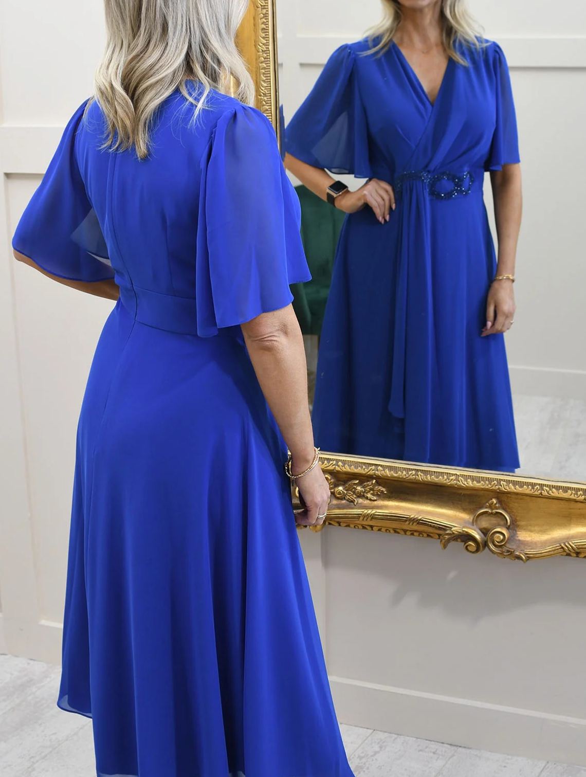 [Copy]Elegant Coral Ruffled Midi Dress, Vibrant Formal Cocktail Gown for Special Occasions