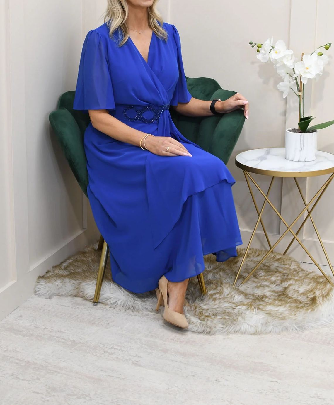 [Copy]Elegant Coral Ruffled Midi Dress, Vibrant Formal Cocktail Gown for Special Occasions