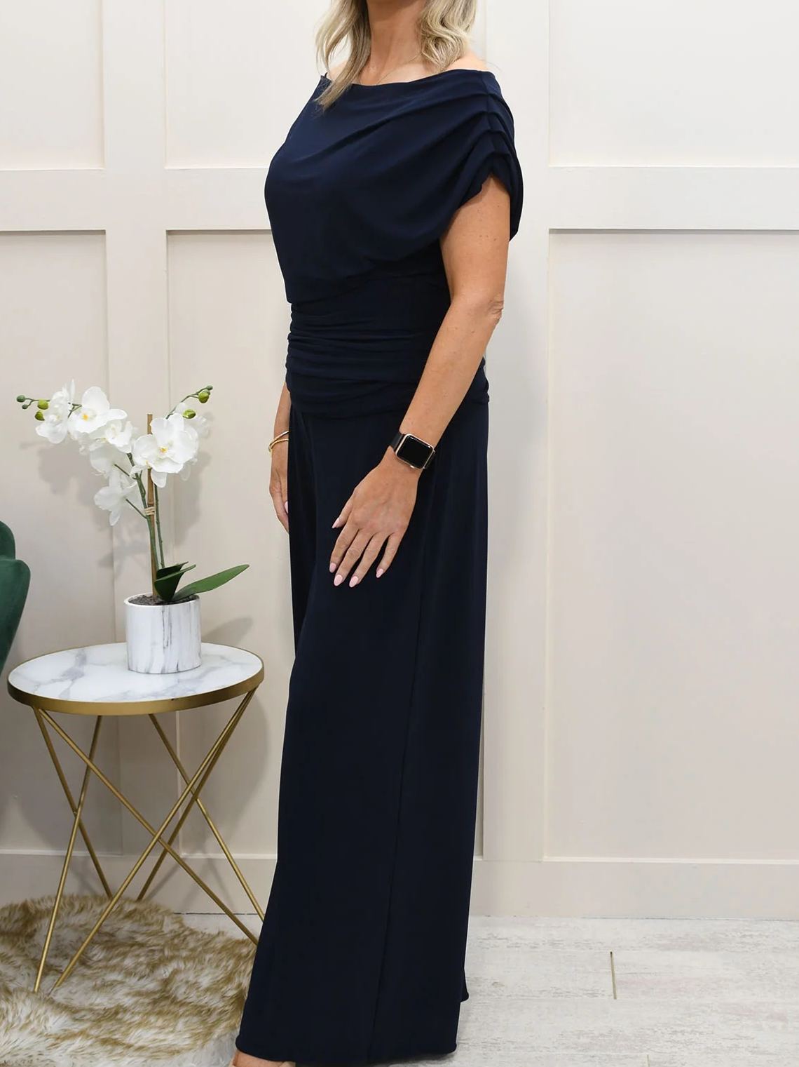 [Copy]Elegant Royal Blue Chiffon Midi Dress, Formal Gown with Beaded Waist