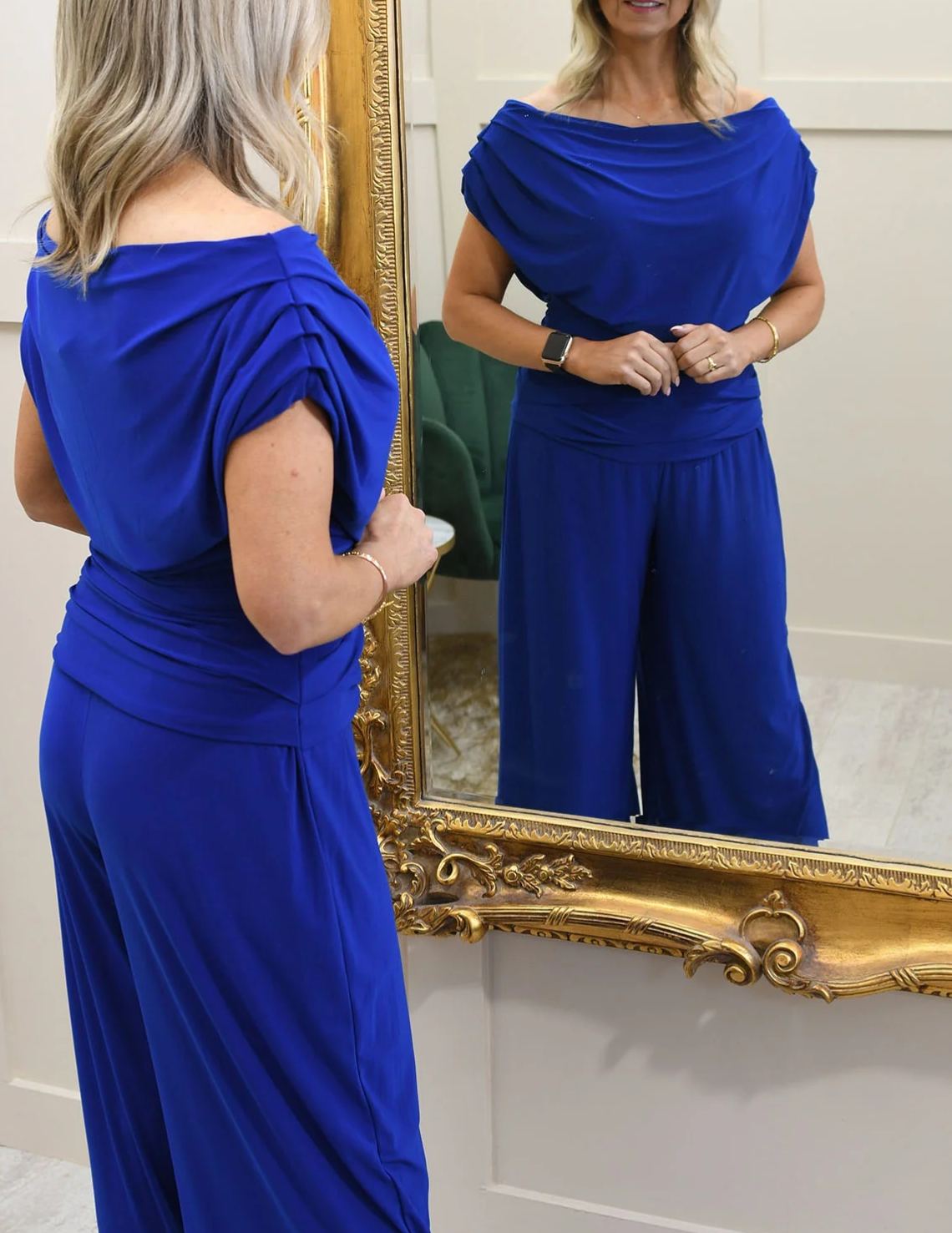 [Copy]Elegant Royal Blue Chiffon Midi Dress, Formal Gown with Beaded Waist