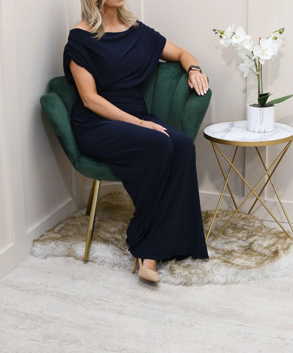 [Copy]Elegant Royal Blue Chiffon Midi Dress, Formal Gown with Beaded Waist