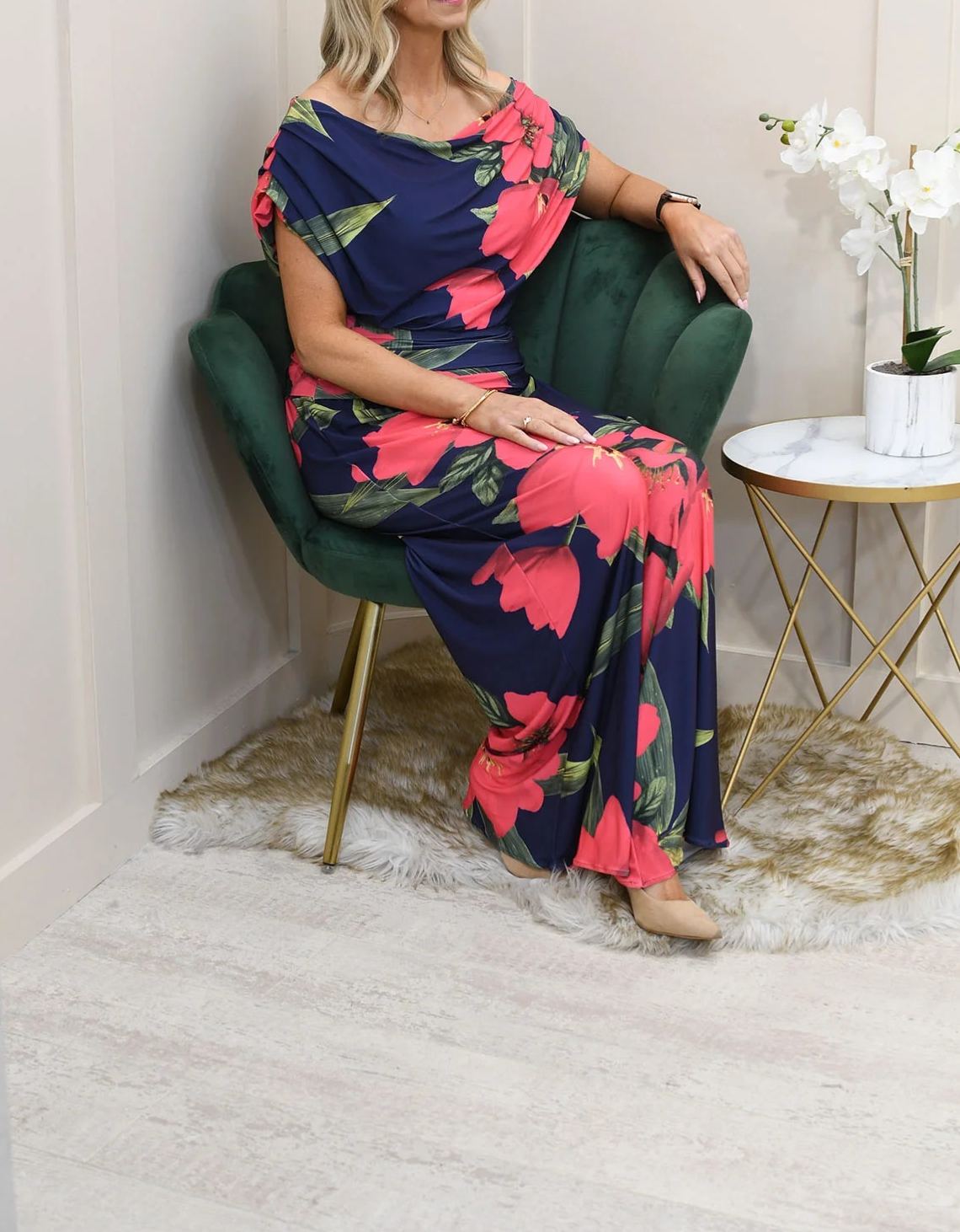 [Copy]Elegant Royal Blue Chiffon Midi Dress, Formal Gown with Beaded Waist