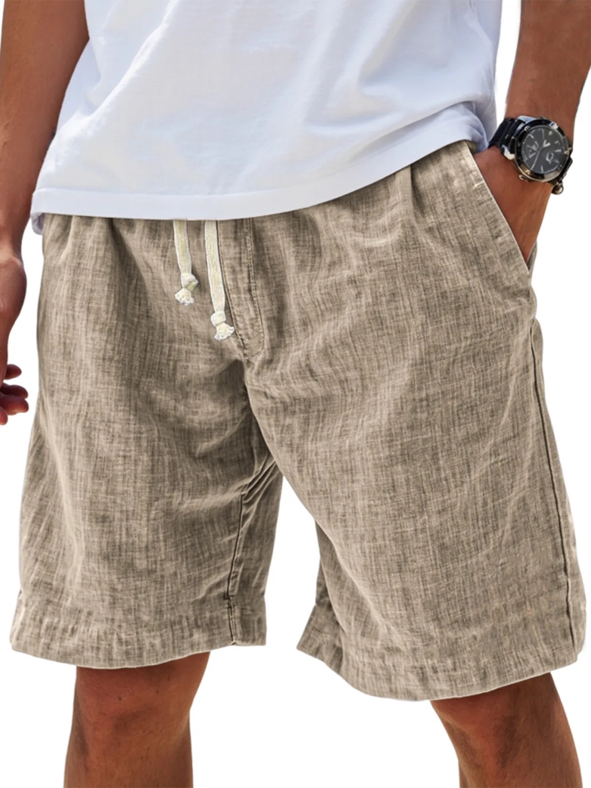 Men's Casual Breathable Linen Embroidered Logo Loose Holiday Shorts
