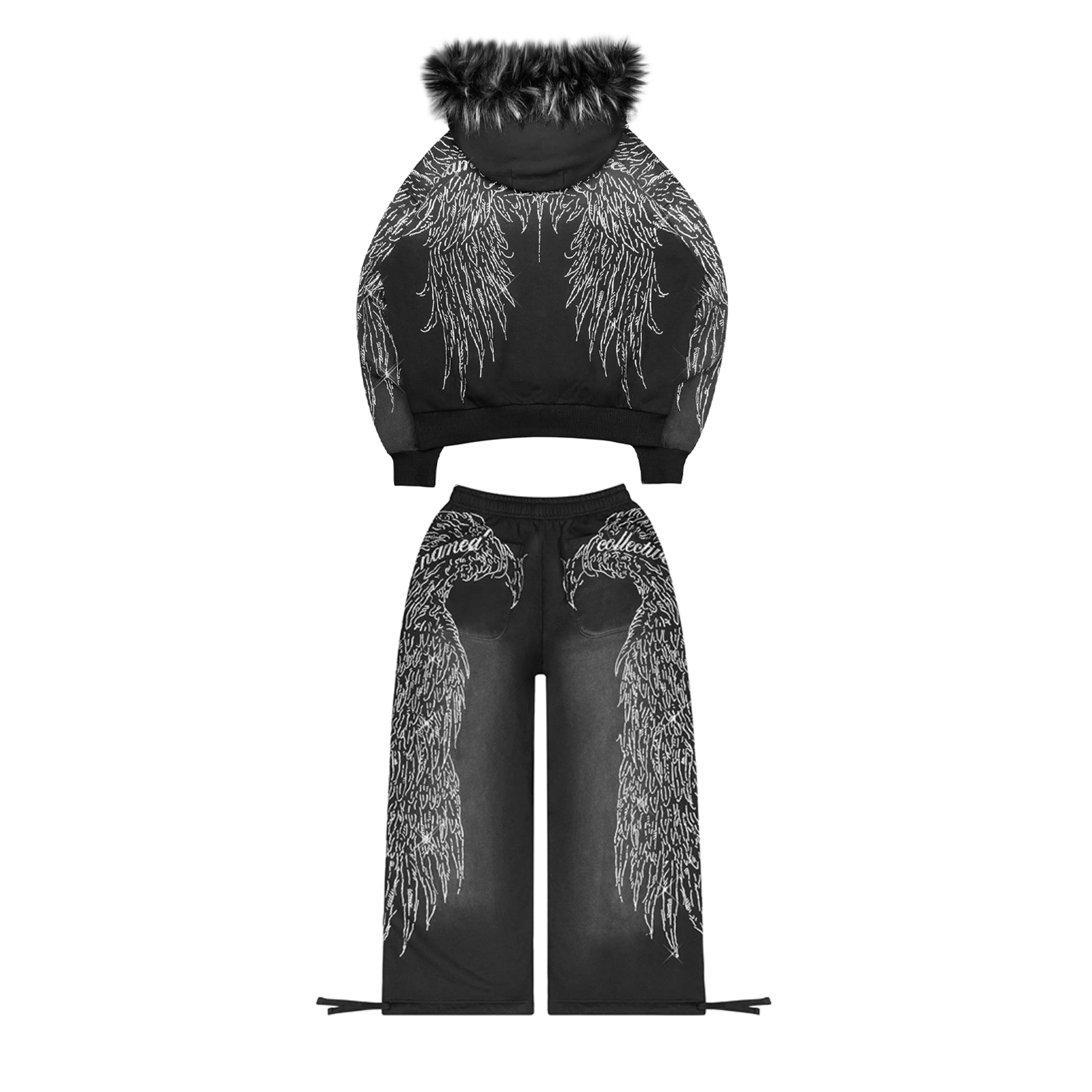 FAUX FUR RHINESTONE SET（Black）