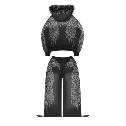 FAUX FUR RHINESTONE SET（Black）