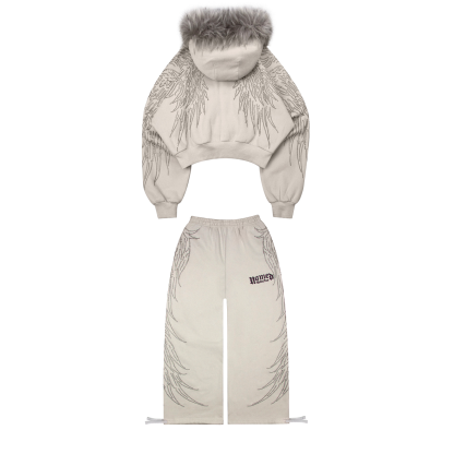 FAUX FUR RHINESTONE SET（White）