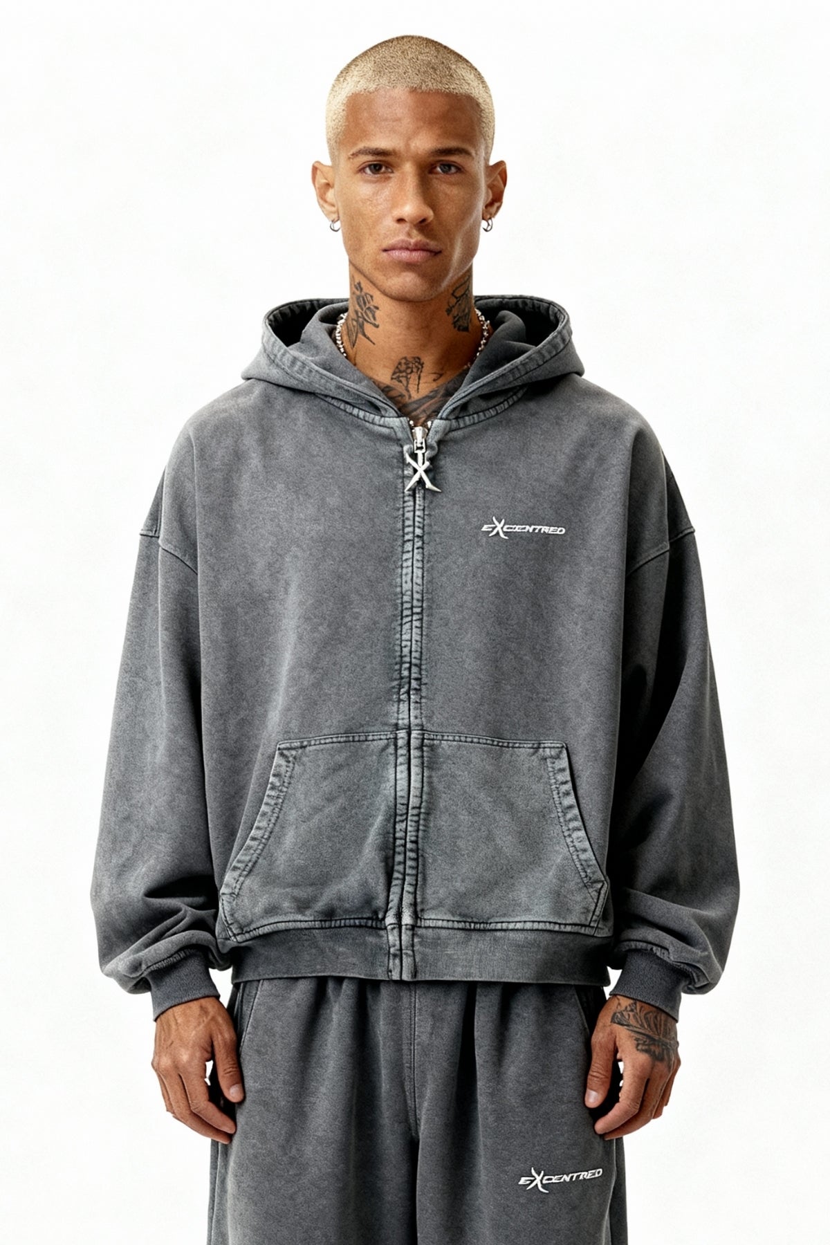 STONE GREY ZIP HOODIE