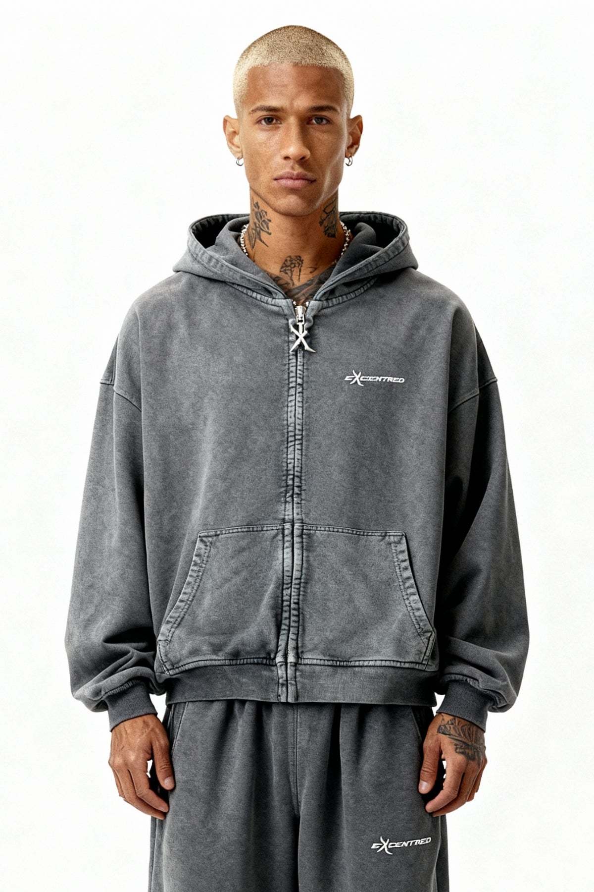 STONE GREY ZIP HOODIE