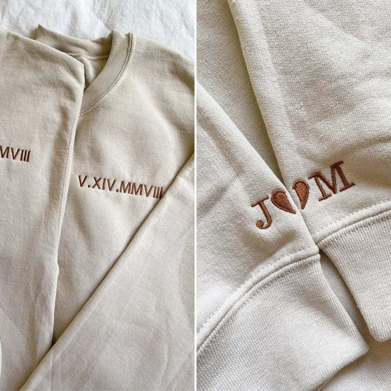 Couple Friend Family Gift！Roman Numeral Custom Embroidered T-Shirt/Sweart/Hoodie【Couple order quantity 2 pcs】