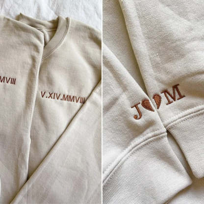 Couple Friend Family Gift！Roman Numeral Custom Embroidered T-Shirt/Sweart/Hoodie【Couple order quantity 2 pcs】