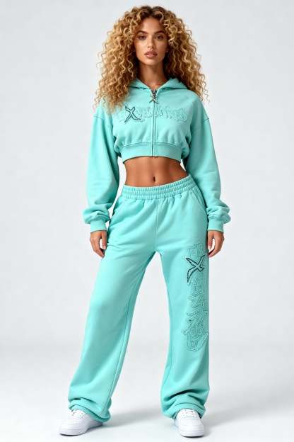 DISTRESSED CROPPED ZIP HOODIE CRYSTAL TIFFANY