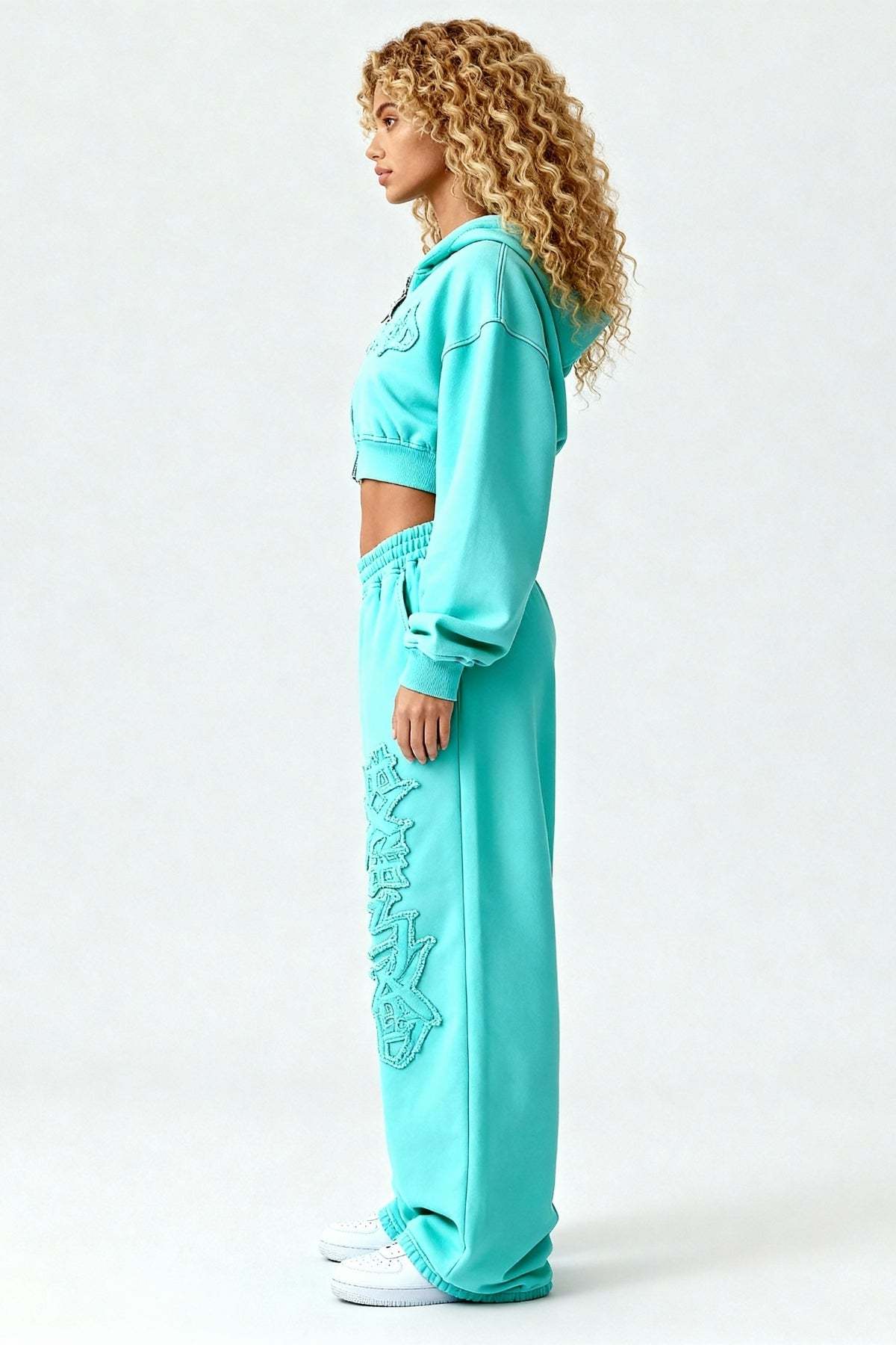 DISTRESSED CROPPED ZIP HOODIE CRYSTAL TIFFANY