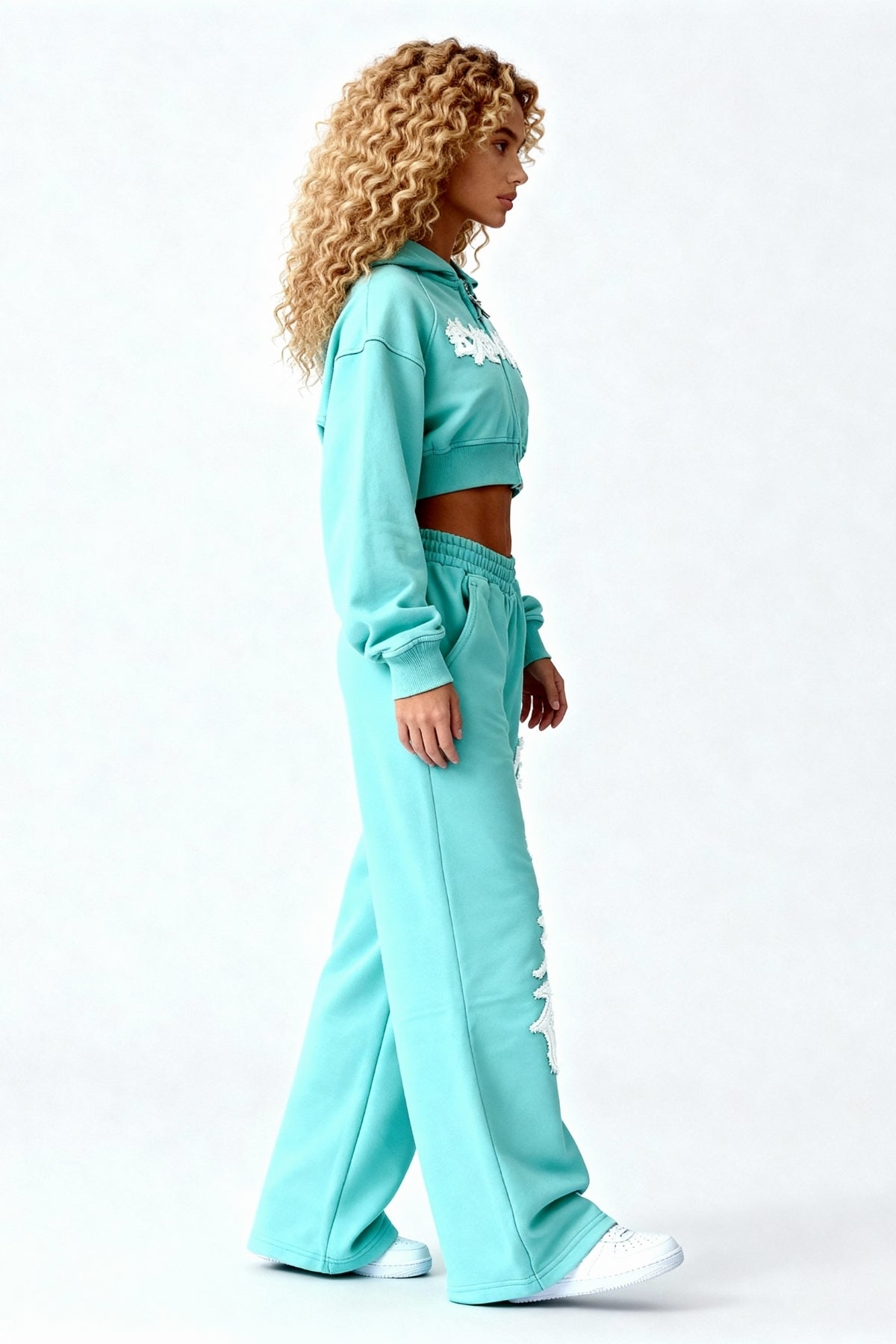 DISTRESSED CROPPED ZIP HOODIE CRYSTAL TIFFANY