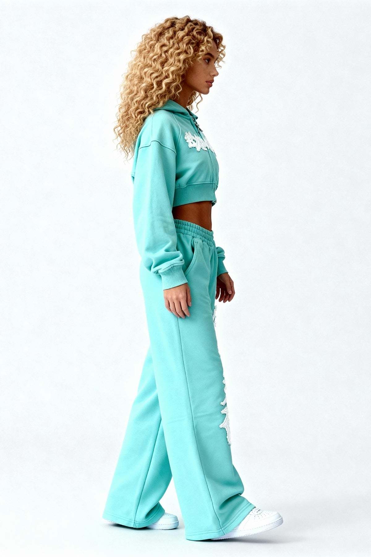 DISTRESSED CROPPED ZIP HOODIE CRYSTAL TIFFANY