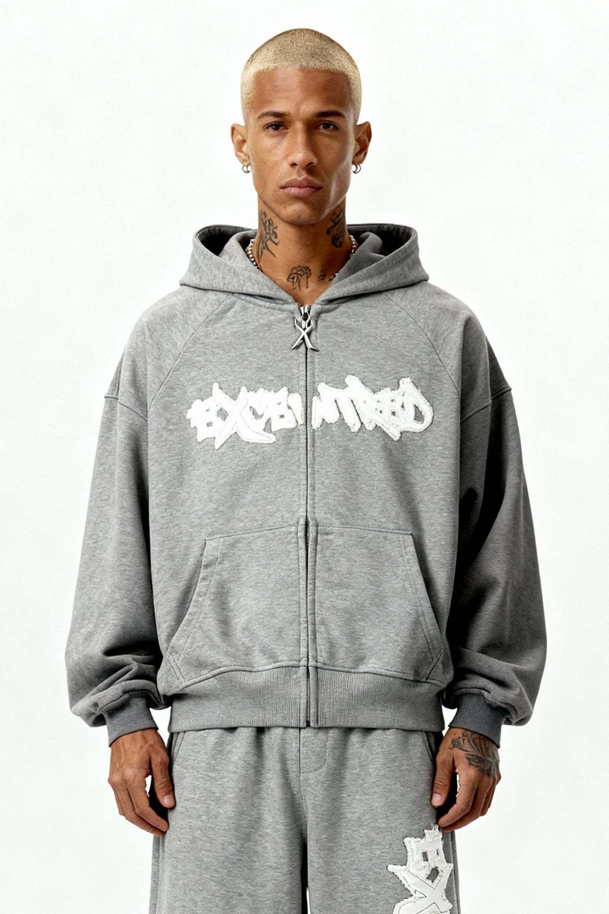 DISTRESSED ZIP HOODIE SMOKE GREY