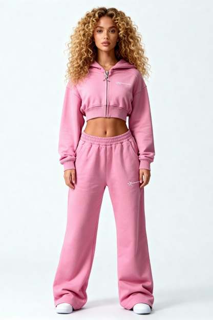 CROPPED ZIP HOODIE SAKURA PINK