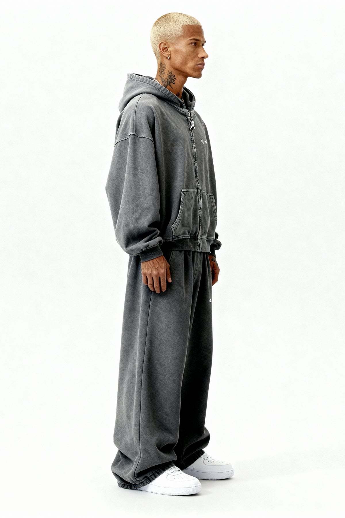 STONE GREY ZIP HOODIE