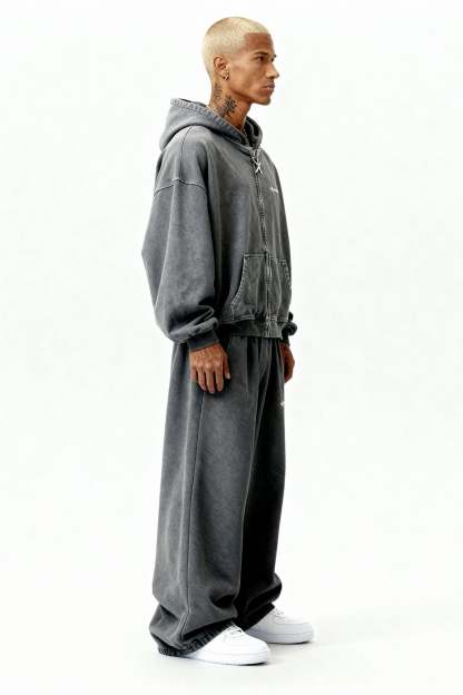 STONE GREY ZIP HOODIE