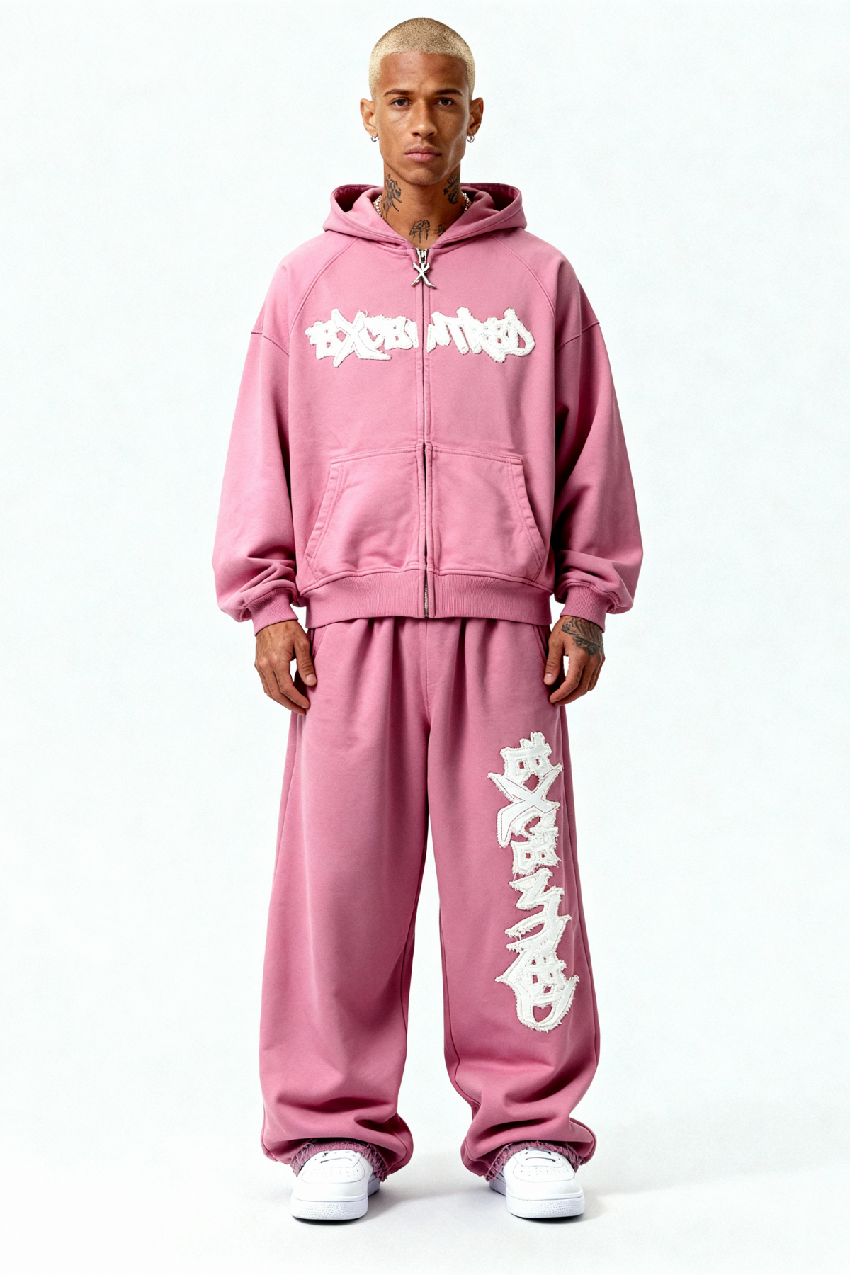 DISTRESSED ZIP HOODIE SAKURA PINK