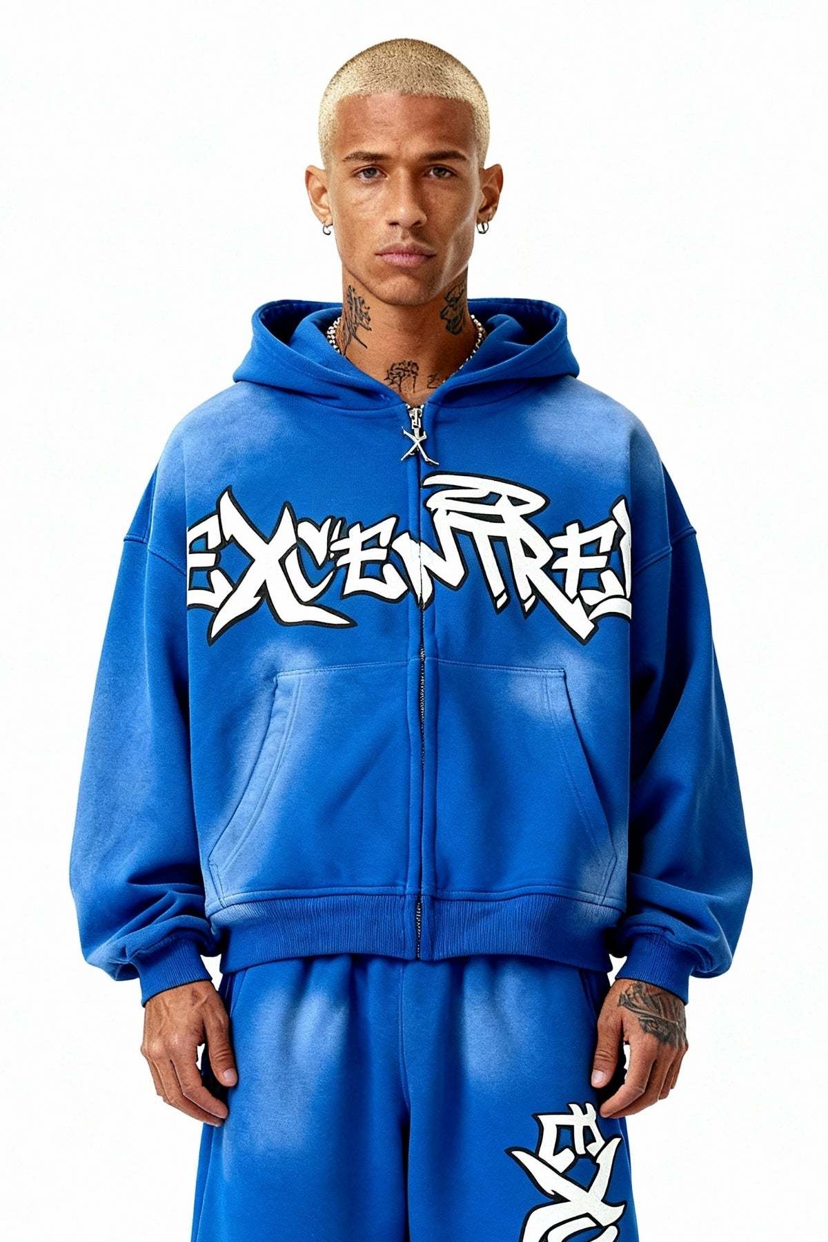 BLUE GRAFFITI ZIP HOODIE