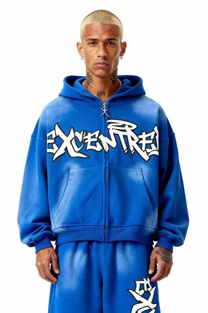 BLUE GRAFFITI ZIP HOODIE