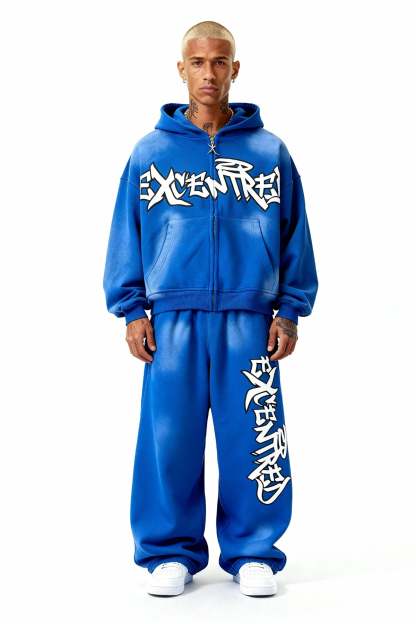 BLUE GRAFFITI ZIP HOODIE
