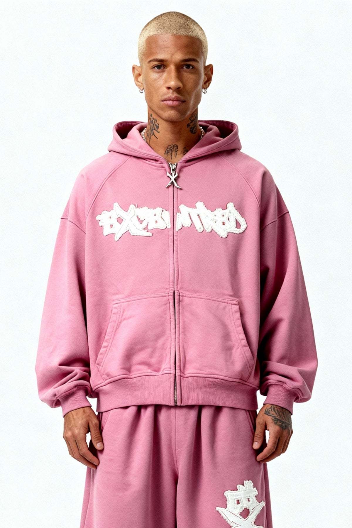 DISTRESSED ZIP HOODIE SAKURA PINK