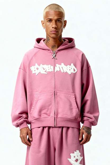 DISTRESSED ZIP HOODIE SAKURA PINK