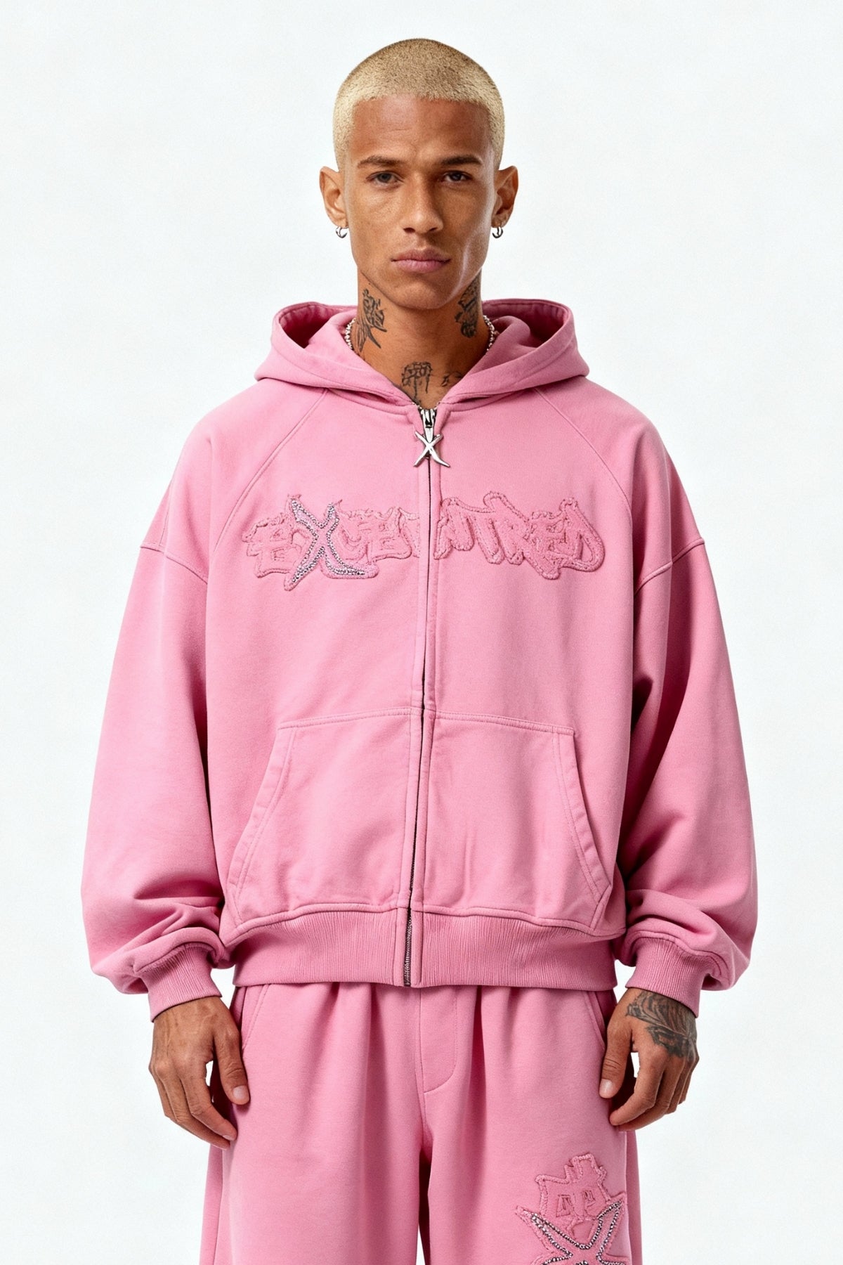 DISTRESSED ZIP HOODIE SAKURA PINK
