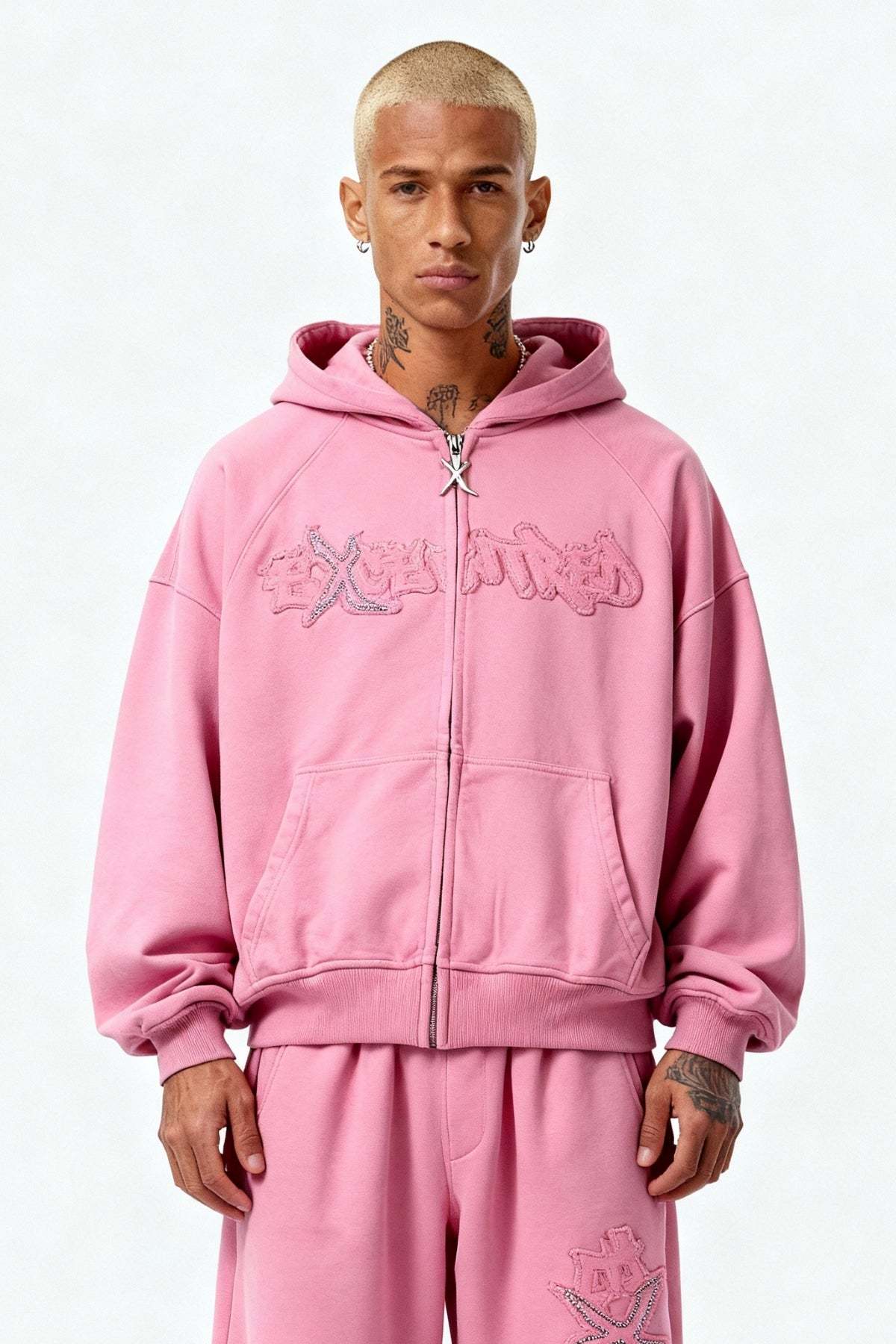 DISTRESSED ZIP HOODIE SAKURA PINK