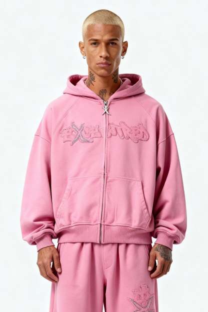 DISTRESSED ZIP HOODIE SAKURA PINK