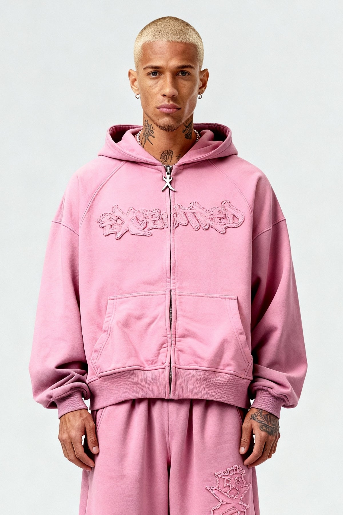 DISTRESSED ZIP HOODIE SAKURA PINK