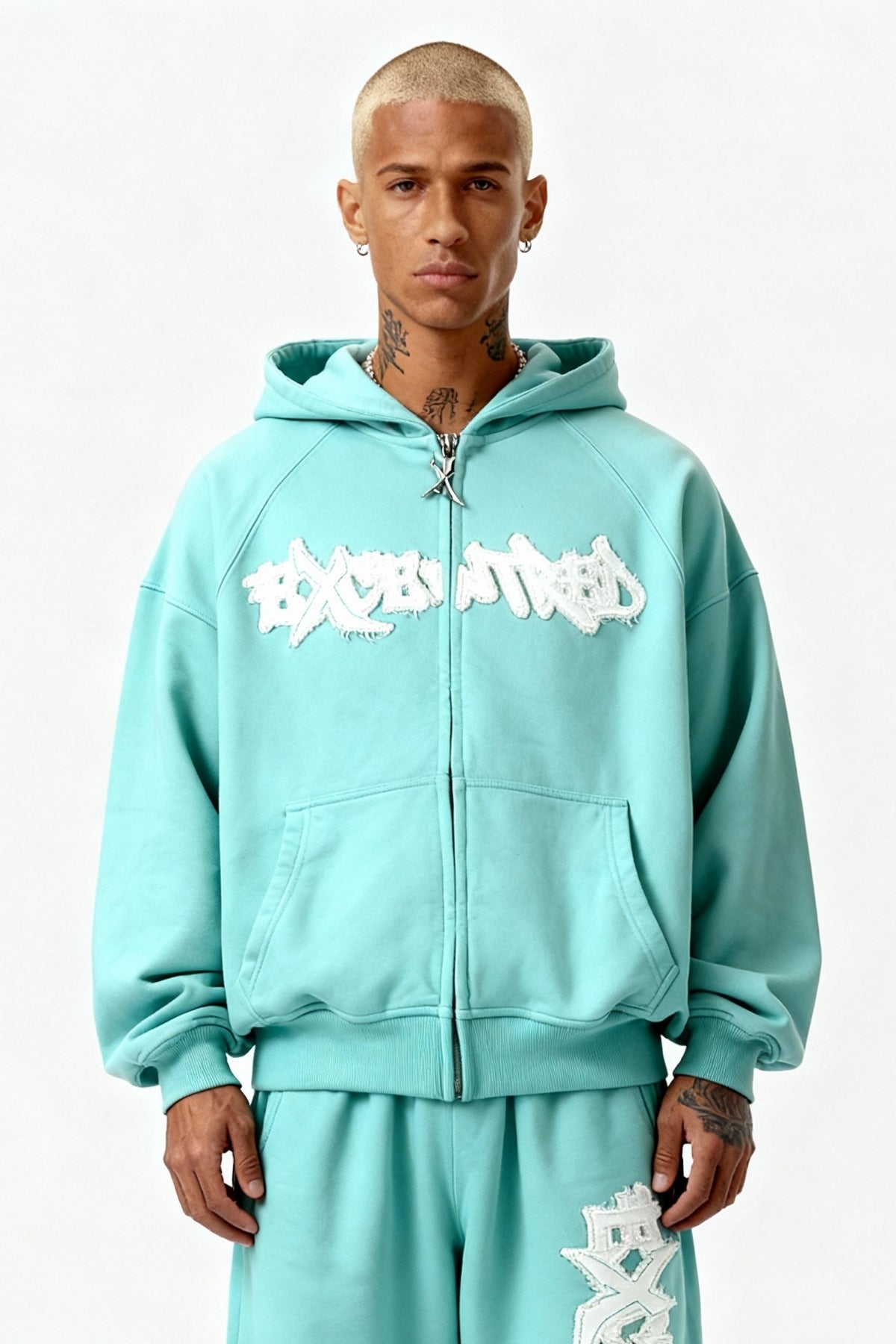 DISTRESSED ZIP HOODIE CRYSTAL TIFFANY