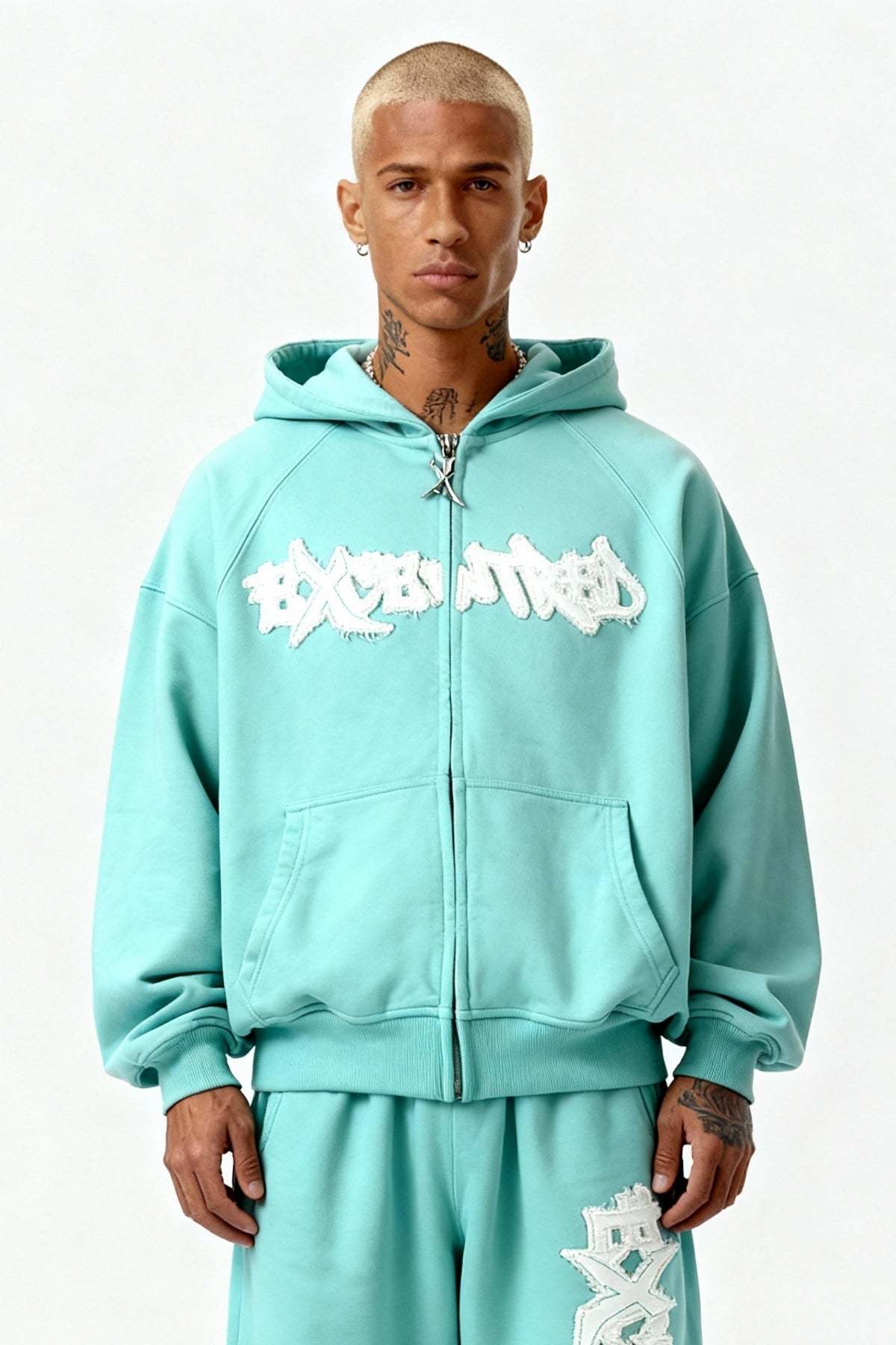 DISTRESSED ZIP HOODIE CRYSTAL TIFFANY