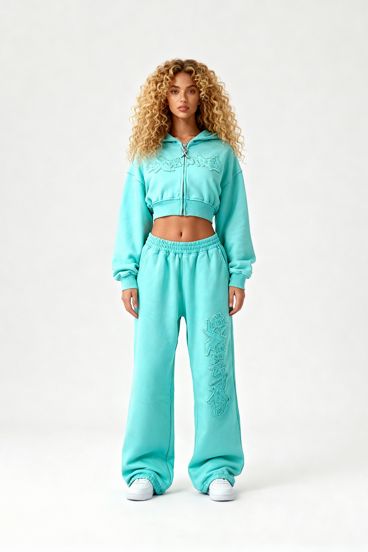 DISTRESSED CROPPED ZIP HOODIE CRYSTAL TIFFANY