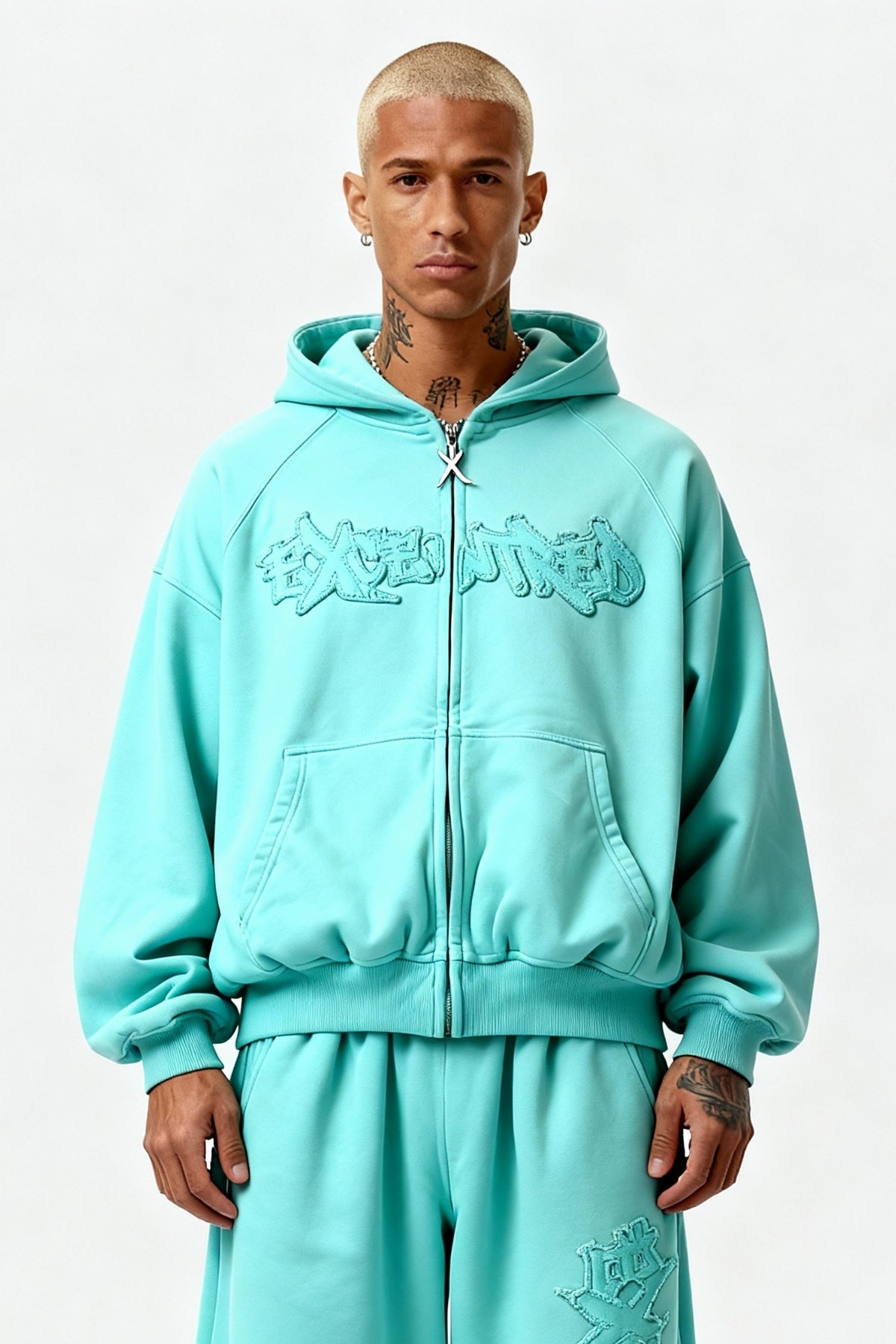 DISTRESSED ZIP HOODIE CRYSTAL TIFFANY