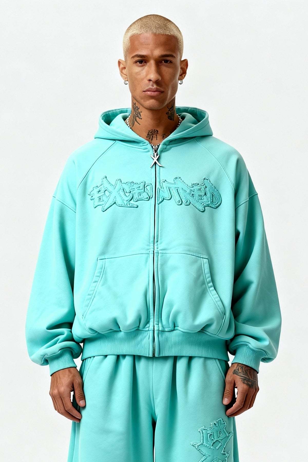 DISTRESSED ZIP HOODIE CRYSTAL TIFFANY