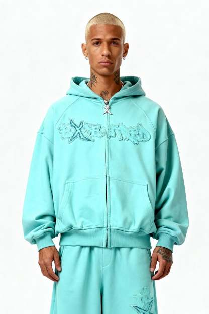 DISTRESSED ZIP HOODIE CRYSTAL TIFFANY