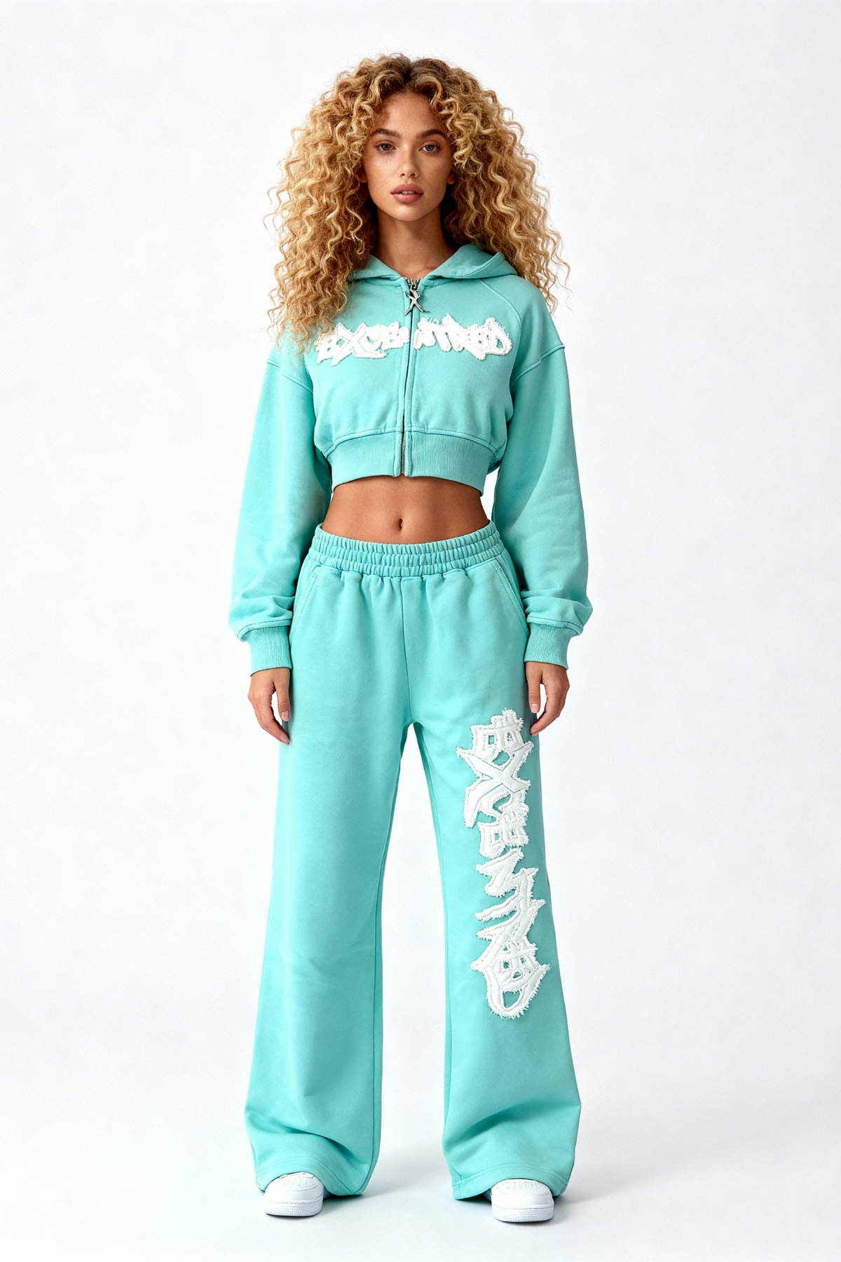 DISTRESSED CROPPED ZIP HOODIE CRYSTAL TIFFANY