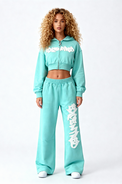 DISTRESSED CROPPED ZIP HOODIE CRYSTAL TIFFANY