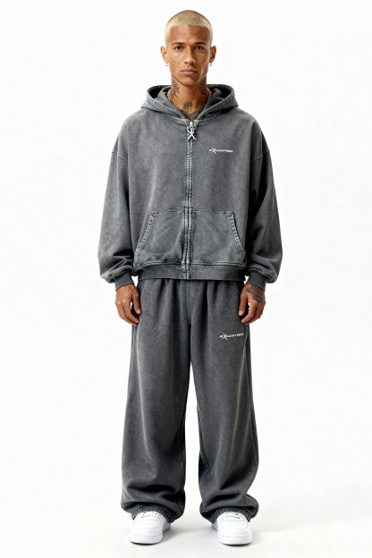 STONE GREY ZIP HOODIE