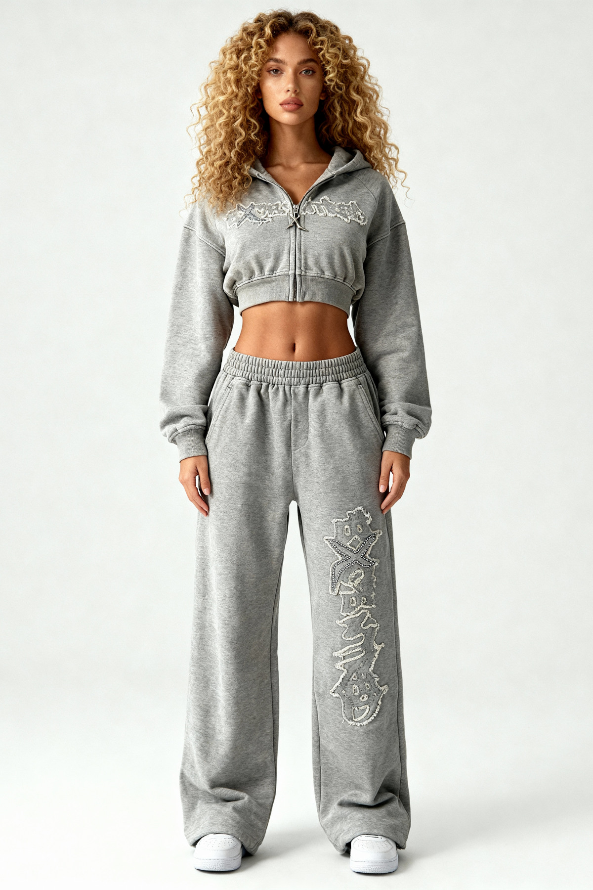 DISTRESSED CROPPED ZIP HOODIE SMOKE GREY