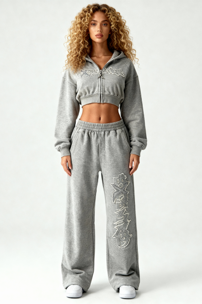 DISTRESSED CROPPED ZIP HOODIE SMOKE GREY