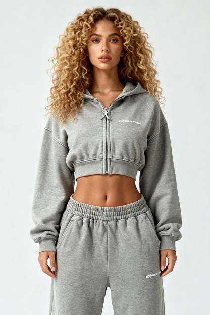 CROPPED ZIP HOODIE SMOKE GREY