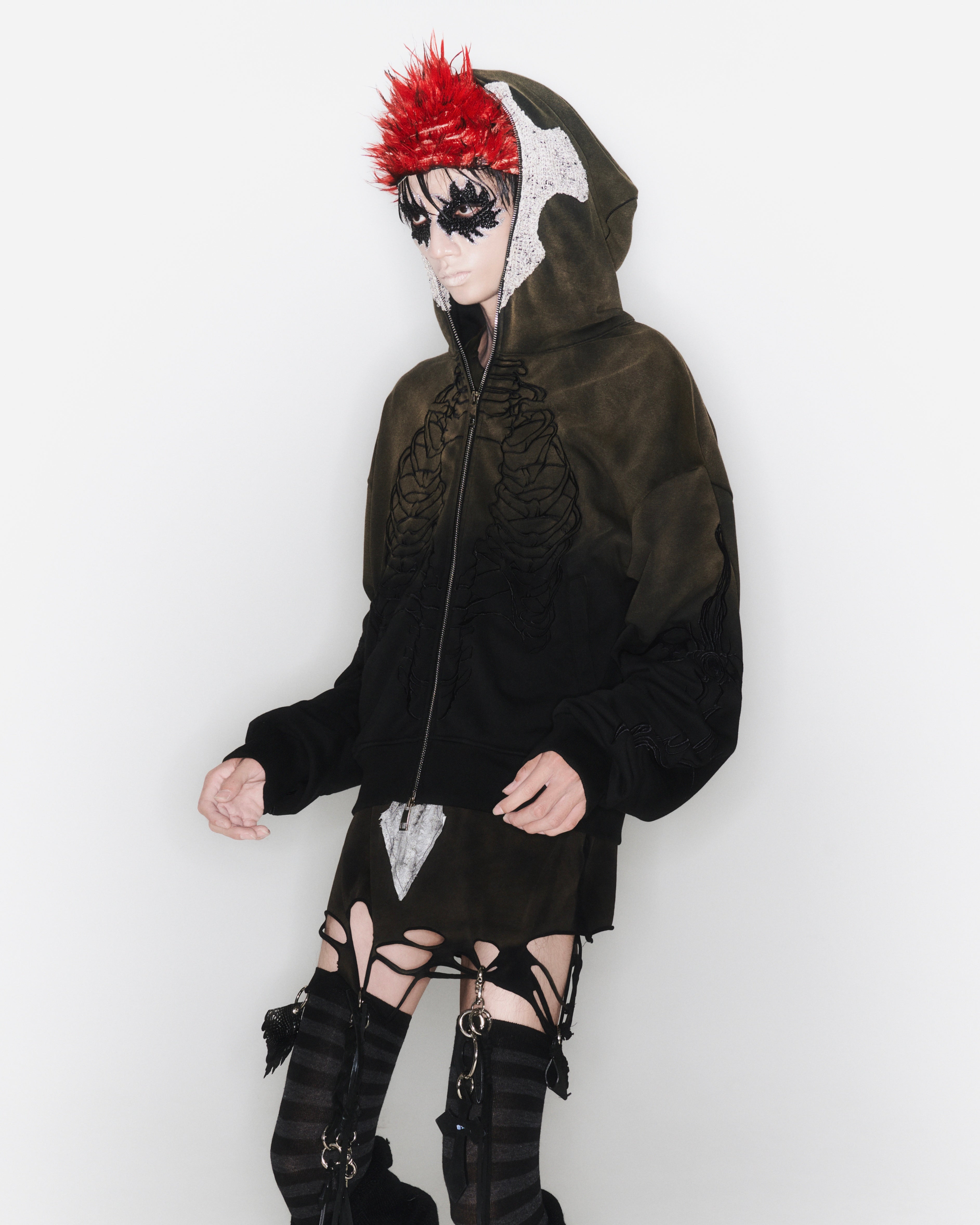 Skeleton Knight Hoodie - Brown DIY Washed