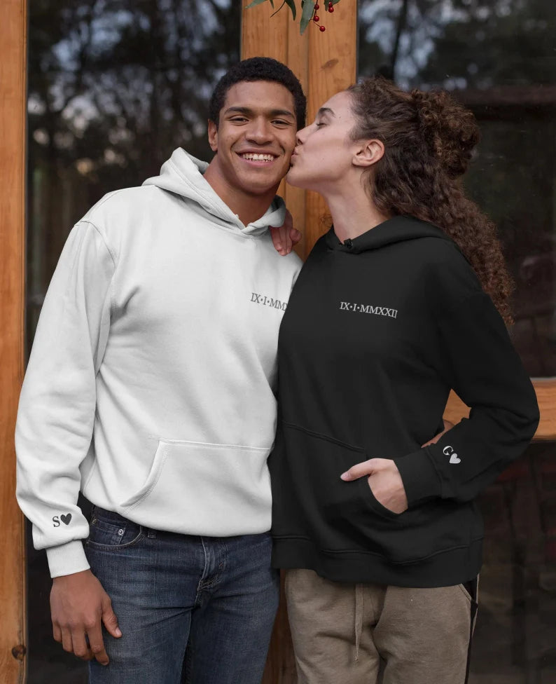 Couple Friend Family Gift！Roman Numeral Custom Embroidered T-Shirt/Sweart/Hoodie【Couple order quantity 2 pcs】