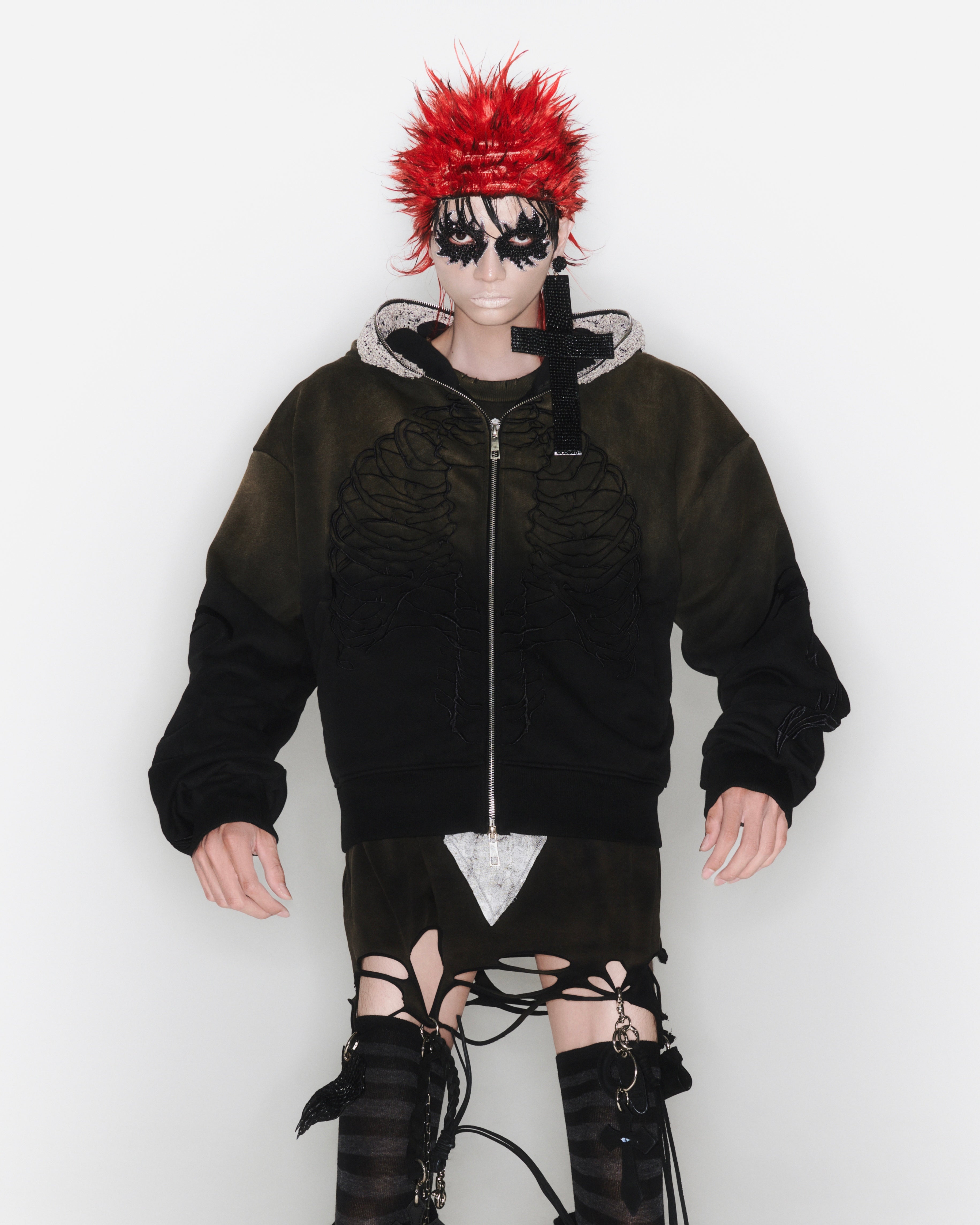 Skeleton Knight Hoodie - Brown DIY Washed