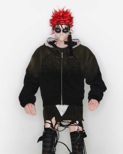 Skeleton Knight Hoodie - Brown DIY Washed