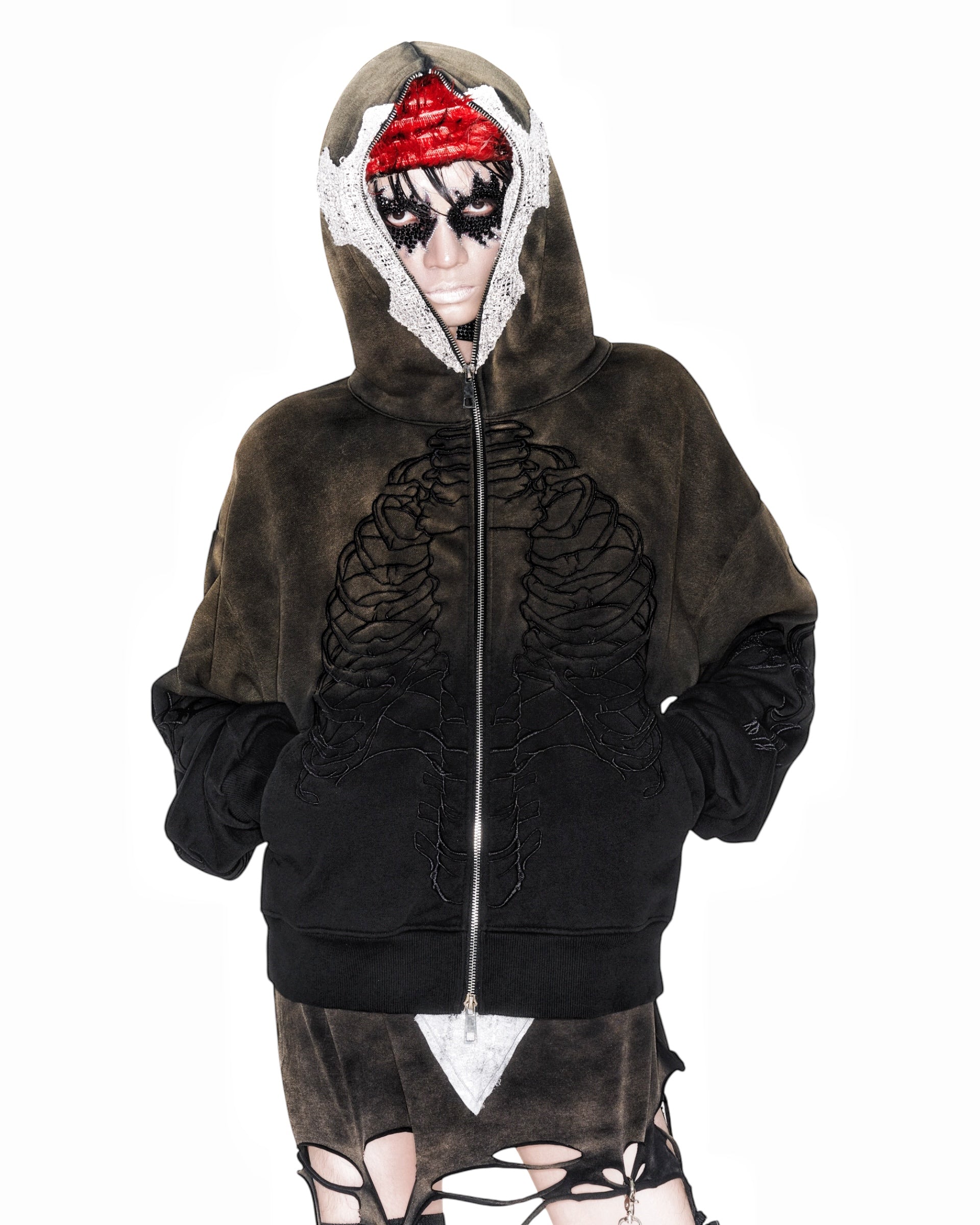 Skeleton Knight Hoodie - Brown DIY Washed