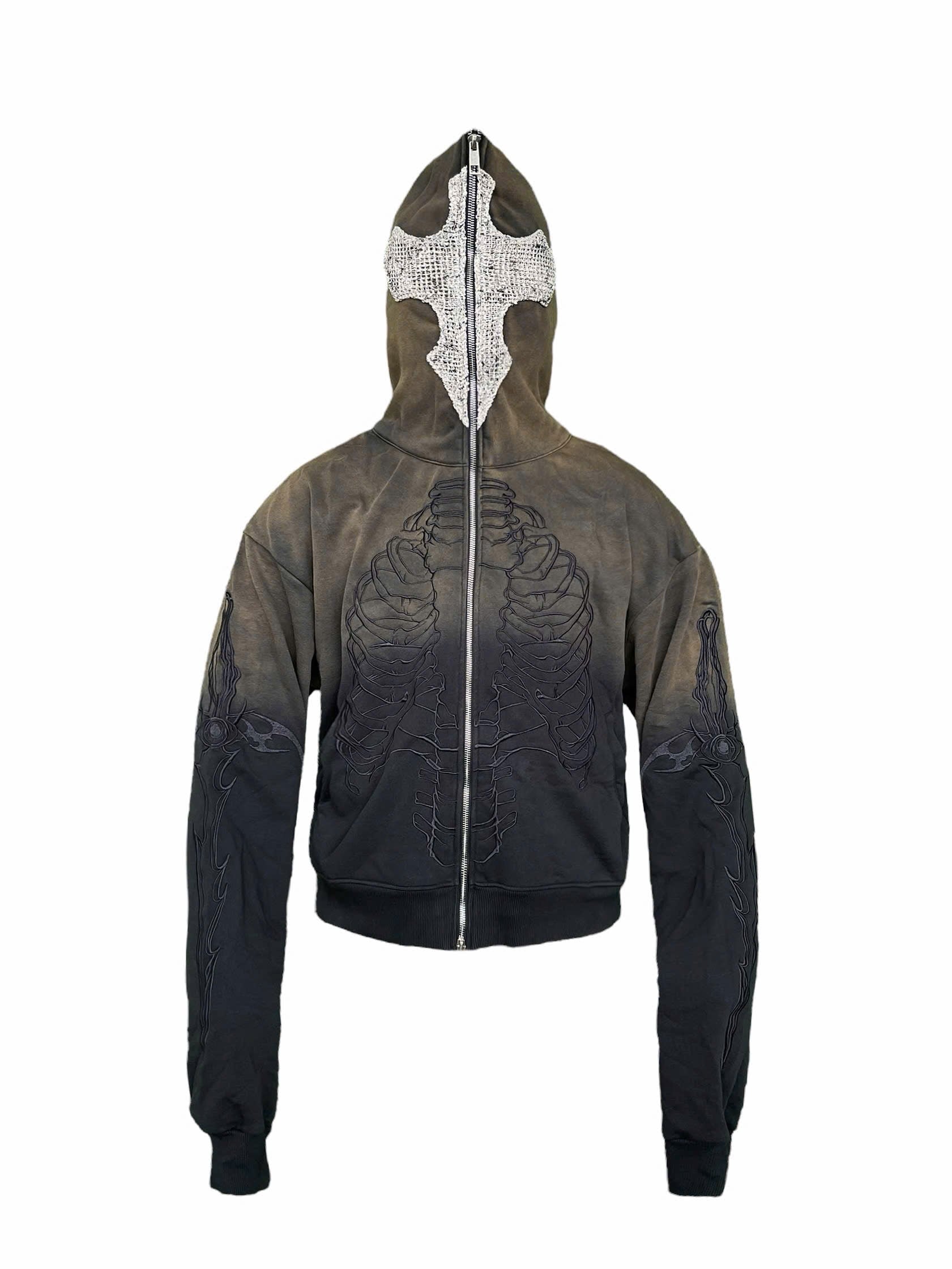 Skeleton Knight Hoodie - Brown DIY Washed